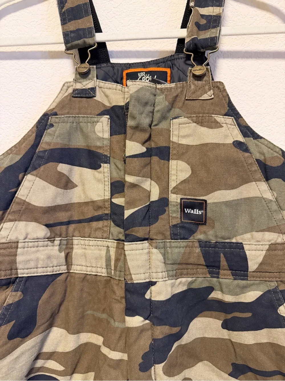 Walls Kids Camo Bib Overalls in Olive and Black